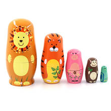 Bonecas matryoshka de madeira para crianças, 5 peças, desenho de tigre russo, artesanato, brinquedo infantil, presentes para crianças 2024 - compre barato