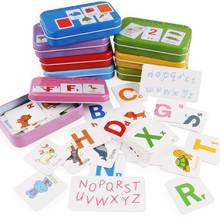 Cartas cognitivas de quebra-cabeça para crianças, brinquedo educacional, conjunto de animais frutas, aprendizado em inglês para bebês 2024 - compre barato