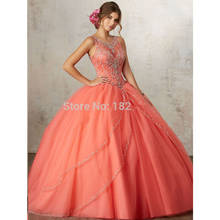 Vestido de baile inchado quinceanera, vestido de baile com concha, cristal frisado, barato, 16 vestidos 2024 - compre barato