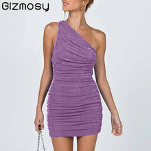 Gizmosy сексуальное мини-платье на одно плечо для женщин Летние Короткие вечерние платья без рукавов с рюшами облегающее пляжное праздничное платье 2024 - купить недорого