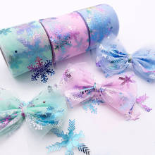 25 yards Symphony Snowflake Printed Organza Ribbons DIY Apparel Sewing Fabric Wedding Party Decoration Hair Bow Accessories 2024 - buy cheap