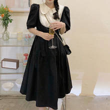 Женское винтажное платье миди, элегантное черное платье во французском стиле с коротким рукавом и поясом, вечернее платье в Корейском стиле, 2021 2024 - купить недорого