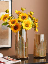 European Golden Metal Glass Vase Flower Arrangement Dried Flower Dining Table Tea Table Decoration Wedding Vase Home Decoration 2024 - buy cheap