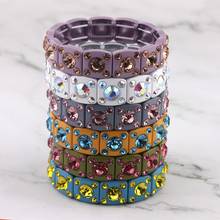 ZWPON Square Paint Base Glass Crystal Elastic Bracelets 2019 Fashion Luxury Tile Bead Bracelet Brand Designer Jewelry Wholesale 2024 - buy cheap
