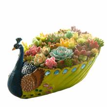 Maceta grande de flores de pavo real, maceta de resina para suculentas, florero de decoración de escritorio, artesanías, macetas de flores, soporte de almacenamiento de plantación, bandeja 2024 - compra barato