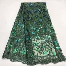 Green African Lace Fabric 2022 French Sequin Lace Fabric Embroidery Nigerian Tulle Lace Fabric J34901 2024 - buy cheap