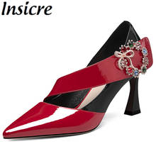 Insicre 2021 Fashion Summer Thin Heel  Women Pumps Patent Leather Pointed Toe Crystal High Heel Shoes Red Patchwork Size 40 2024 - buy cheap