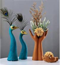 Jarrón de mano de pavo real creativo europeo, adornos de cerámica para el hogar, sala de estar con flores, figuritas artesanales, decoración de escritorio de oficina 2024 - compra barato