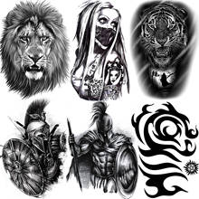 Africa Serengeti Lion Temporary Tattoo Indian Tribal Mighty Lion Warrior Waterproof Flash Tattoo Sticker Black Tatoo Men Women 2024 - buy cheap