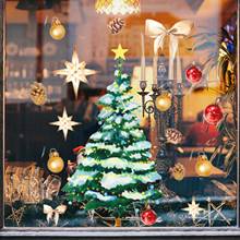 Golden Bow Merry Christmas Wall Sticker Tree Snowflake Santa Window Glass Holiday Decals New Year Murals Navidad 2022 Navidad 2024 - купить недорого