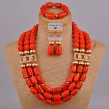 24 pulgadas de largo Blanco/rojo/naranja Coral collar con abalorios africanos conjunto de joyería de la boda de Nigeria de conjuntos de joyas 2024 - compra barato