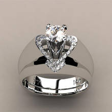 Conjunto de anillo de boda blanco y cristal para mujer, sortija de compromiso con forma de corazón, Color plateado de lujo, Estilo Vintage, para novia 2024 - compra barato