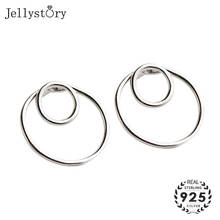 Jellystory, двойные круглые серьги-гвоздики, 925 пробы, серебряные, модные ювелирные изделия, женские серьги, свадебные, Обручальные, вечерние, подарки, оптовая продажа 2024 - купить недорого