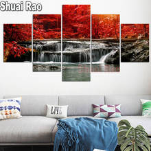 5 Panel Red Tree Waterfall Cross Stitch Crystal Diamond Painting Full Square Round 5D DIY Diamond Painting Embroidery Landscape, 2024 - buy cheap