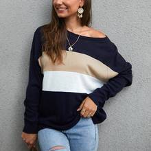 Autumn fashion women's 4XL-8XL sweater jacket casual round neck long sleeve wild striped stitching bust 129CM 2024 - buy cheap
