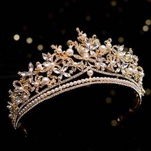 Coronas de boda de lujo para mujer, tiara de cristal con perlas doradas, diadema para desfile, joyería para el cabello con diamantes de imitación, accesorios para el cabello 2024 - compra barato