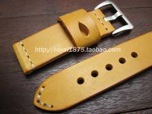Pulseira artesanal de couro bovino genuíno, pulseira amarela de alta qualidade com linha grossa para relógio, 22mm 24mm 26mm 2024 - compre barato