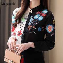 Print Flower Contrast Black Long Sleeve Chiffon Top Vintage Fashion Spring 2021 Korean Blouse for Women Blusas Femininas 8004 50 2024 - buy cheap