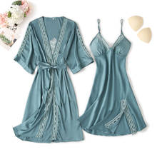 2PCS Robe Set Ladies Kimono Gown Silky Satin Nightdress Sleepwear Sexy Backless Nightgown Homewear Oversizes Intimate Lingerie 2024 - buy cheap