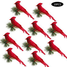Pássaros artificiais encantadores clipe principal em decoração de árvore de natal, espuma e pena, pássaros de decoração de festa de festival, pássaros vermelhos com 10 peças 2024 - compre barato