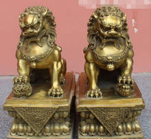 Bir 006180 18 "chinês bronze foo fu cão guardion porta leão leão leão criança par animal estátua 2024 - compre barato