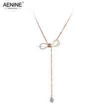 AENINE Fashion AAA CZ Crystal Three-dimensional Bowknot Necklace Stainless Steel Wedding Neckalce Jewelry For Women AN19037 2024 - buy cheap