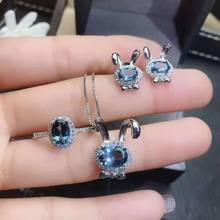 Natural blue topaz S925 Sterling Silver Ring Earring Pendant Necklace lovely rabbit simple elegant suitable for women 2024 - buy cheap