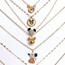 Disney acessórios de bonecos de desenhos animados, cabeça de mickey mouse, aço titânio k dourado, não desbota, colar para meninas, corrente de clavícula 2024 - compre barato