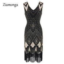 Ziamonga-vestido de fiesta Vintage con Flapper del gran Gatsby para mujer, vestidos Midi con flecos y lentejuelas, cuello en V, Art Deco adornado de verano de los años 1920 2024 - compra barato