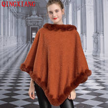 2019 Autumn Winter Women Fake Rabbit Fur Cashmere Plus Size Triangle Warm Sweaters Shawl Knitted Poncho Cape Loose Pullovers 2024 - buy cheap