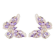 Shiny Crystal Pink Purple Gold Butterfly Earrings For Princess Birthday Gift Trendy Silver 925 Earring Women Party Accessories 2024 - buy cheap