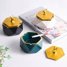 Nordic Creative Ceramics Hexagon Ashtray with Lid Living Room Home Decoration Accessories Portable Windproof Ashtray Gift 2024 - buy cheap