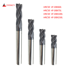 1pc 8mm End Mill 60mm 75mm 100mm 150mm full length HRC50 4 Flute  Tungsten Carbide endmill machine cnc Lathe Milling Cutter tool 2024 - buy cheap