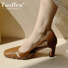 Taoffen-sandálias femininas de couro legítimo tamanho 34-40, saltos altos rasos de enfiar, calçados para mulheres, moda verão, calçados para festa, 2021 2024 - compre barato