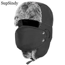 Supsindy exército militar ushanka masculino & feminino inverno earflap bomber chapéus com máscara quente pele do falso à prova de vento chapéus térmicos neve ski caps 2024 - compre barato