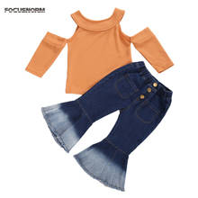 Conjunto de roupas femininas pequenas de outono, romper com ombro caído, calças jeans largas, 1-7 anos 2024 - compre barato