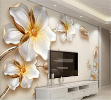 beibehang 3D Stereo Luxury Gold Flower Jewelry TV Background Wall Customized Living Room Bedroom Sofa Wallpaper 2024 - buy cheap