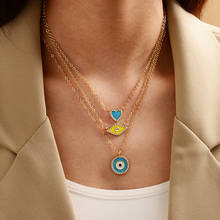 Gold Blue Evil Eye Necklace Woman CZ Enamel Long Chain Heart Necklace Pandent Bohemia Jewerly Crystal Tiny Eye Layered Necklace 2024 - buy cheap