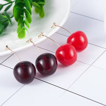 Bonito nova moda brincos de frutas feminino meninas resina bonito redondo balançar vermelho cereja gota brincos jóias presente 2024 - compre barato