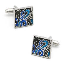 Men's Square Cufflinks Quality Brass Material Blue Color Enamel Engraved Cuff Links Wholesale & Retail Free Shipping 2024 - buy cheap
