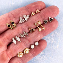 Bls-miracle Fashion Lightning Flower Crystal Opal Earring Set For Women New Vintage Geometric Triangle Arrow Earrings Jewelry 2024 - buy cheap