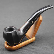 Pipa de madera de ébano Natural, elegante, hecha a mano, para fumar tabaco, Pipa de madera negro, bolsa, soporte, filtros de Pipa de 10 Uds., 9mm, 433 2024 - compra barato
