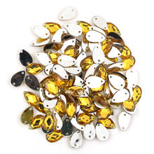 8*13MM Drop Yellow Crystal Sew On Resin Rhinestones Flatback Gems 2 Holes  Rhinestones For Wedding Dress 100pcs DIY 2024 - buy cheap