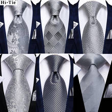 Hi-Tie-Rayas plateadas para hombres, corbata Floral de seda para boda, conjunto de gemelos a mano, diseñador de moda, fiesta de negocios, envío directo 2024 - compra barato