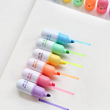 6pcs Cute Smiling Face Pill Highlighter Painting Pen Marking Pens Kawaii Chancery Stationery Papeleria School Office Supplies 2024 - buy cheap