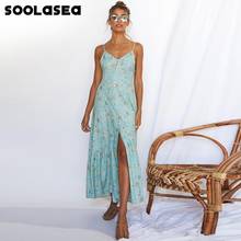 Soolasea Summer Women Boho Dress Sexy V Neck Strap Buttons Beach Sundress Casual Print Long Dress Vintage Party Dress Vestidos 2024 - buy cheap