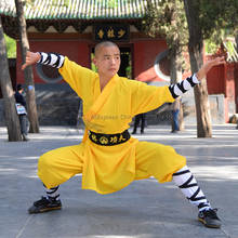 Yellow Polyester Shaolin Monk Performance Costume Martial arts Uniform Kung fu Tai chi Wing Chun Wushu  Karate Suit 2024 - buy cheap