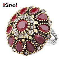 Kinel Hot 2020 Flower Crystal Wedding Rings For Women Vintage Look Round Color Gold Mosaic Red Resin Turkey Jewelry 2024 - buy cheap