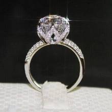 Solitaire flor 3ct laboratório anel de diamante 925 prata esterlina bijou noivado anéis de banda de casamento para mulher nupcial charme jóias 2024 - compre barato