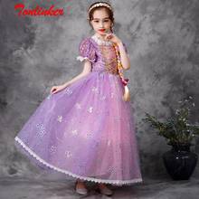 Girls Rapunzel Sequins Princess Costume Short Lace Puff Sleeves Dress Cosplay Halloween Birthday Party Dresses Fancy Clothing 2024 - buy cheap